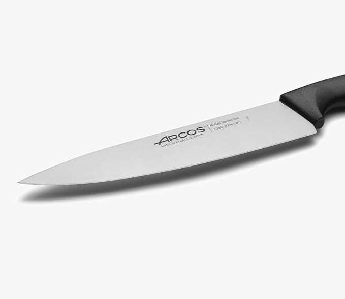 Arcos Chef Knife 8 Inch Nitrum Stainless Steel Blade - Polypropylene Black Handle - Lightweight and Durable for Everyday Use. Niza Series. Color Black. Niza Series