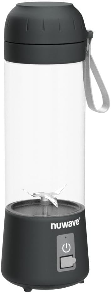 Nuwave Portable Blender with USB-C Rechargeable, 6-Blade for Crushing Ice, BPA Free 18 Oz Jar, Smoothies Blender for Travel, Office and Sports, Obsidian Gray