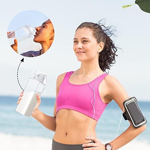 Cunhill 12 Pcs 17 oz Milk Carton Water Bottles Plastic Clear Milk Bottles Portable Reusable Leakproof Carton Water Container Juice Tea Jug for Travelling Sports Camping Outdoor Activities