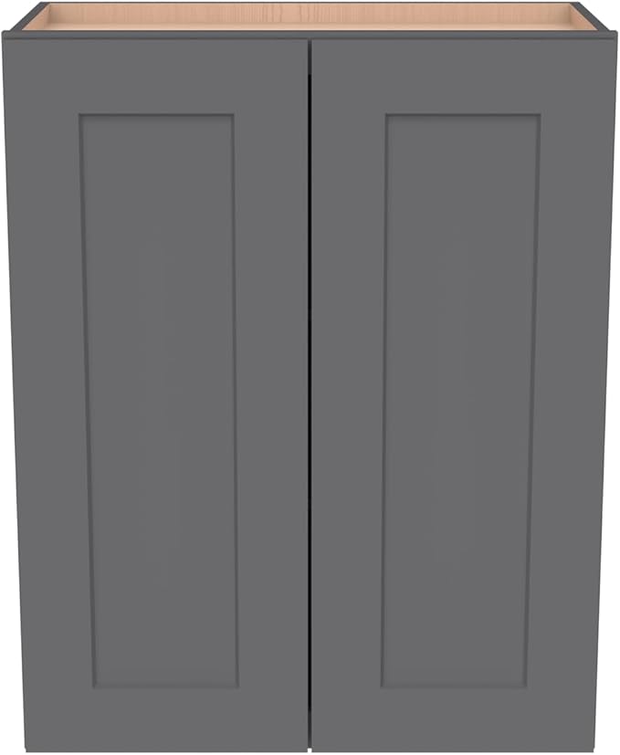 Wall-Mounted Cabinet – Solid Wood Shaker Style Medicine Cabinet with Adjustable Shelves & Soft-Close Doors for Bathroom, Kitchen, and Office Storage (Pebble Gray, 27" W x 12" D x 42" H)