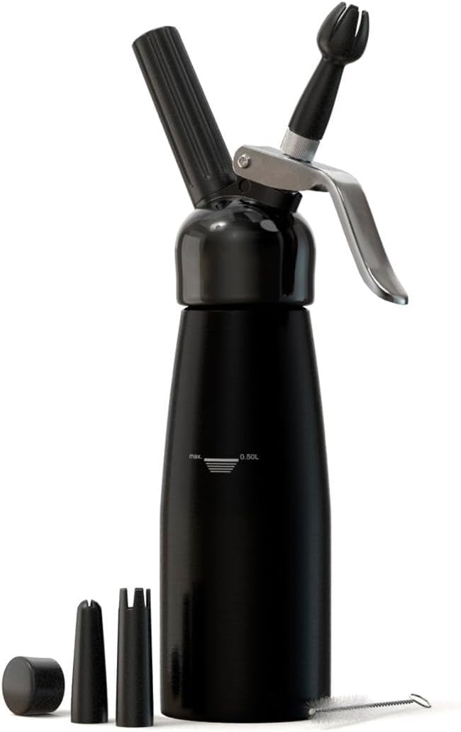 Professional Cream Whipper – 500ml Aluminum Cream Dispenser with Silicone Grip – Durable Cream Maker with 6 Decorating Nozzles & 2 Cleaning Brushes