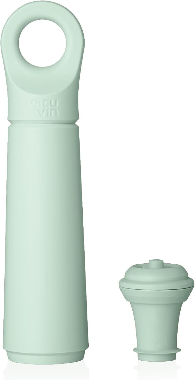Vacu Vin Wine Saver Loop - Designed and Made in the Netherlands - Vacuum Wine Stopper Keeps Your Wine Fresh for up to 10 Days - Reusable, Made with 98% Recycled Material - 1 Pump, 5 Stoppers, Jade