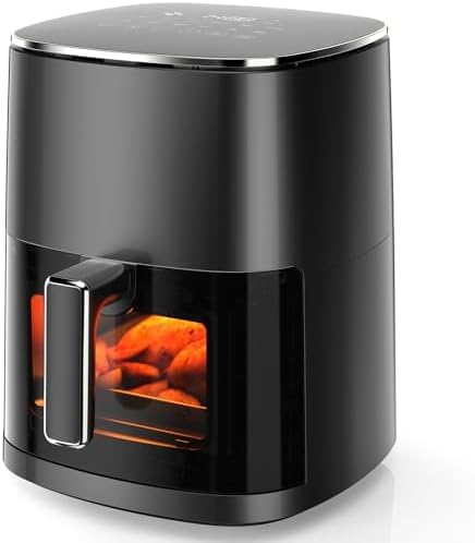 6QT Square Air Fryer with View Window - 12-in-1 Multi-Cooker for Air Frying, Roasting, Baking, Dehydrating & More, 400°F, Black