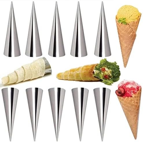 large Cream Horn Molds 5-inch, 16 PCS Cream Horns Pastry Molds with Cleaning Brush Croissant Baking Forms for Baking Croissants Bead, Chocolate Croissant, Brioche Rolls, Party Dessert