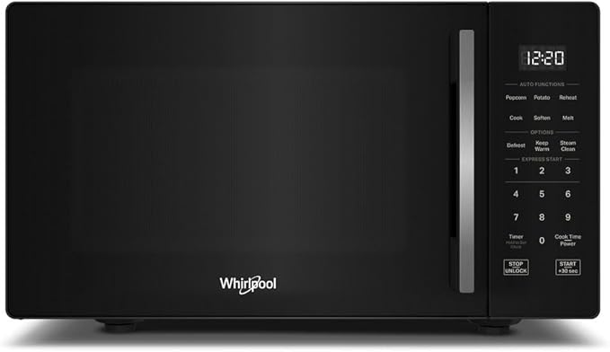 Whirlpool WMCS3019RB Countertop Microwave with Turntable 0.9 Cu. Ft, Steam Clean, 900 Watt Microwave, Black