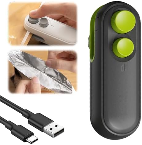 2-in-1 Mini Bag Sealer & Cutter, Rechargeable Portable Snack Bag Heat Sealing Machine with Magnet, Handheld Resealer for Food Storage - 2 Pack (White)