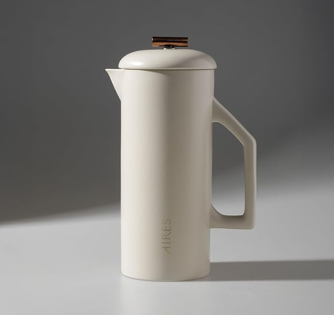 AIRES Ceramic French Press Coffee Maker – 34 oz Heat-Retaining Stoneware – Elegant Neutral Color – Inspired by Buenos Aires Coffee Culture – Gift-Ready with Barista Brewing Guide