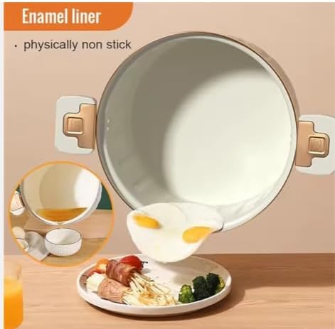 Non-Stick Enamel Pressure Cooker with Push Pull Lock, Silicone Seal, Spill-Proof Valve,ivory