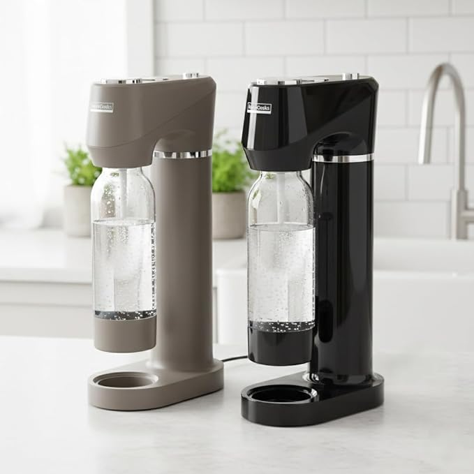 Home Sparkling Water Soda Maker with 2 BPA-Free Bottles (1L + 0.5L) - Carbonated Water Seltzer Fizzy Drink Machine, Compatible with Screw-In 60L CO2 Carbonator (Not Included), Gray