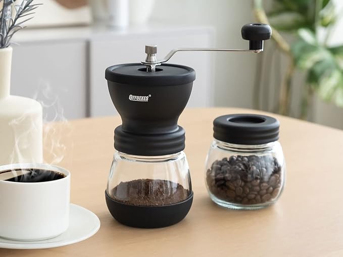 Manual Coffee Grinder 48 Adjustable Settings, 80g Large Capacity, Conical Burr Hand Mill for Home, Travel, Camping, Office, Espresso & Pour Over, 2 Jars