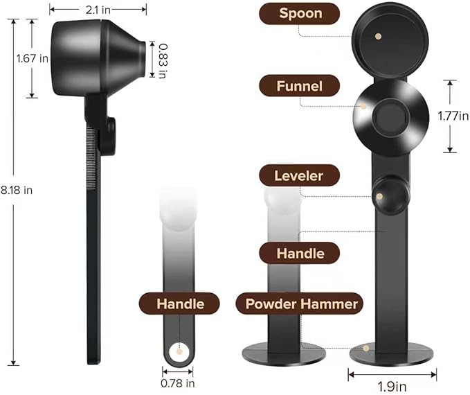 2 Pcs Coffee Scoop & Funnel for Reusable K-Cup Pods, 2Tbsp Dosing Spoon, 51mm Espresso Tamper, BPA-Free PCTG, Dishwasher Safe, Fits Espresso Machines, For Coffee & Protein Powder, Black, 2 Models A&B