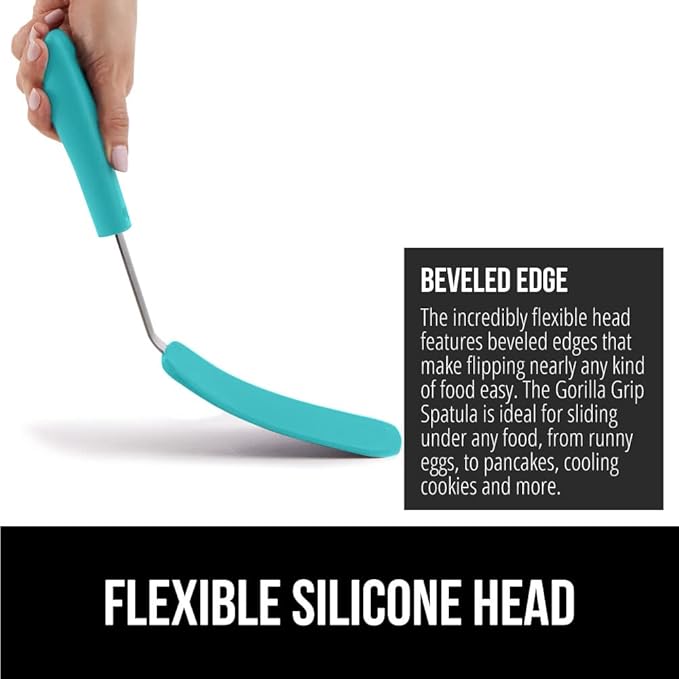 GORILLA GRIP Patented BPA-Free Non-Scratch Spatula, Heat Resistant Flexible Silicone Head for Nonstick Cooking Pans, Soft Rubber Handle, Kitchen Spatulas for Flipping Eggs, Pancakes, 11.6 in Turquoise