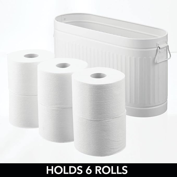 mDesign Large Steel Free Standing Toilet Paper Organizer, 6-Roll Tissue Storage Holder Container Bin for Bathroom Floor, Fits Under Sink, Vanity, Shelf, In Cabinet, or Corner, Oscar Collection - White