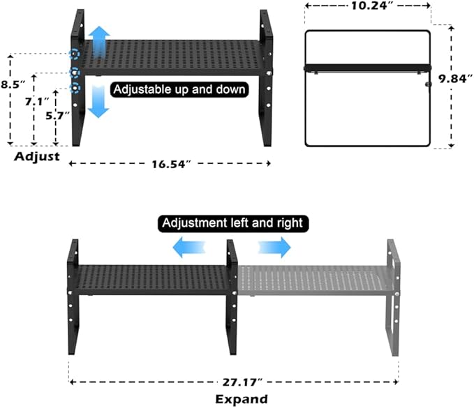 Expandable Cabinet Shelf Organizers, Stackable Cabinet Pantry Counter Under Sink Shelves Storage Shelf Rack for Kitchen Home Office, 10.24" W Black, 3 Pack