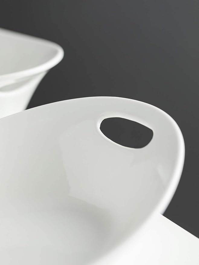 YHOSSEUN Large Serving Bowl with Handles, 1.5 Quarts Oval Serving Platter for Turkey, Thanksgiving Serving Dishes for Entertaining, Ceramic Salad Bowls Set of 2 White