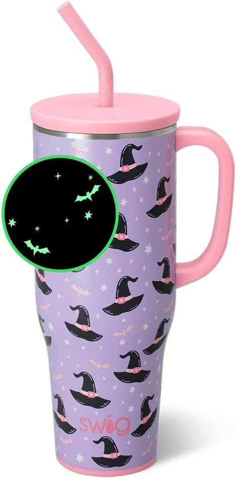 Swig Life 40oz Mega Mug, Halloween 40oz Tumbler with Handle and Straw, Extra Large Insulated Tumblers, Cup Holder Friendly Travel Mug (Spellbound)