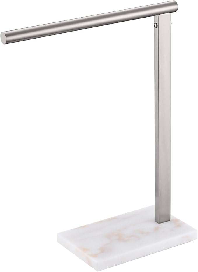KOKOSIRI Hand Towel Holder Standing Towel Rack with Steady Marble Base for Bathroom Vanity Countertop, Brushed Stainless Steel 15.7'' Height THS0006-BR