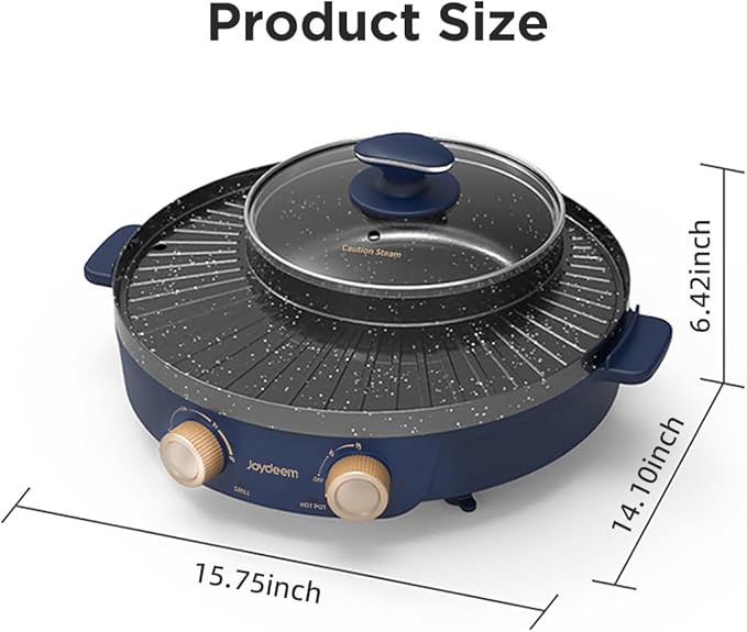 Joydeem Electric Grill with Shabu Shabu Hot Pot, Compact Korean BBQ Hotpot Combo Machine, 2L Hot Pot, Suitable for 1-4 People, JD-SK3407