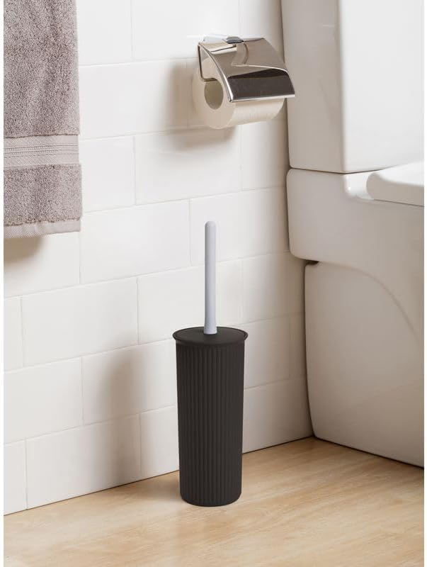 Decorative Plastic Toilet Bowl Brush and Holder Set, Brown (2 Pack) Cleaner Scrubber for Bathroom - Ribbed Design