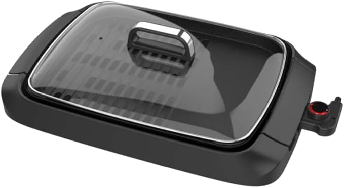 ADDIS Smokeless Indoor Electric Grill with Tempered Glass Lid and Drip Pan 1500W M-Shaped Heating Element and Non-Stick Coating, Stainless Steel