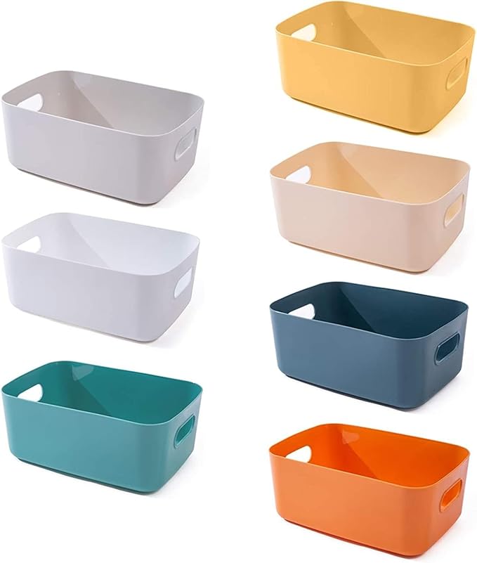 OWill 7-Pack Plastic Storage B-ins 4.2L, Small Organizer Bins for Classroom Kitchen Pantry Bathroom, Clear Storage Baskets for Shelves, Durable Containers for Bath Toy Storage & Home Organization