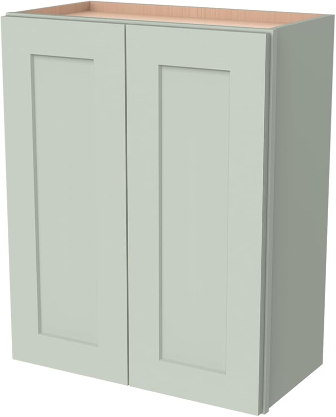 Wall-Mounted Cabinet – Solid Wood Shaker Style Medicine Cabinet with Adjustable Shelves & Soft-Close Doors for Bathroom, Kitchen, and Office Storage (Jade Green, 24" W x 12" D x 30" H)