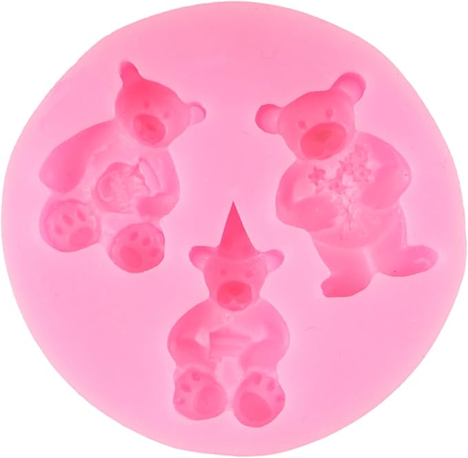 Bear Silicone Mold Valentine’s Day Fondant Molds Cute Bear Chocolate Fondant Mold for Chocolate Candy Gum Paste Cupcake Topper Polymer Clay Cake Decorating Set of 4