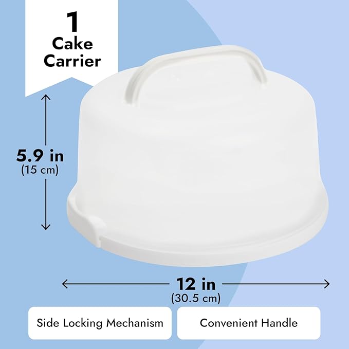 Juvale Round Cake Carrier - Secure Lid & Handle Storage Container - Collapsible Reusable Plastic Container for Cakes, Pies & Cupcakes - 12" Dia x 5.9" H