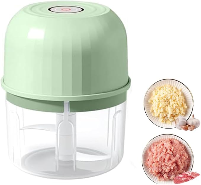 Electric Garlic Chopper, Mini Portable Veggie Chopper Garlic Grinder Onion Choppers, Wireless Electric Food Chopper Tool for Mashing Onion, Garlic, Chili, Ginger (Light Green)