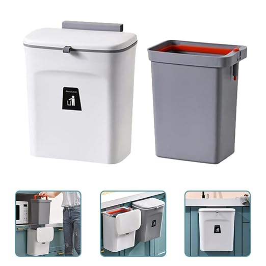 Hanging Kitchen Compost Bin 9l with Inner Bucket Sealed Plastic Trash Can with Lid for Indoor Food Waste Storage Wall-Mounted Household Garbage Container