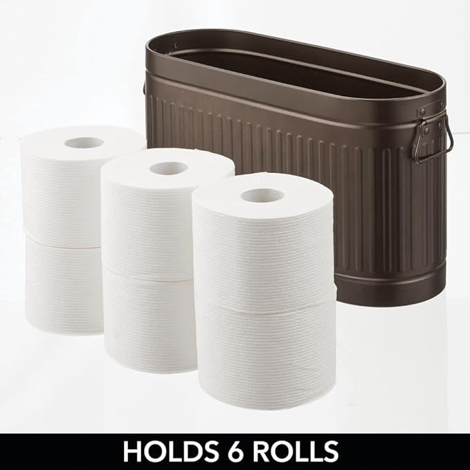 mDesign Large Steel Free Standing Toilet Paper Organizer, 6-Roll Tissue Storage Holder Container Bin for Bathroom Floor, Fits Under Sink, Vanity, Shelf, In Cabinet, or Corner Oscar Collection - Bronze