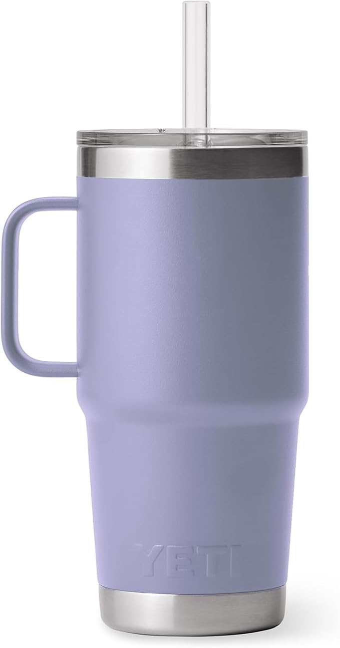 YETI Rambler 25 oz Tumbler with Handle and Straw Lid, Travel Mug Water Tumbler, Vacuum Insulated Cup with Handle, Stainless Steel, Cosmic Lilac