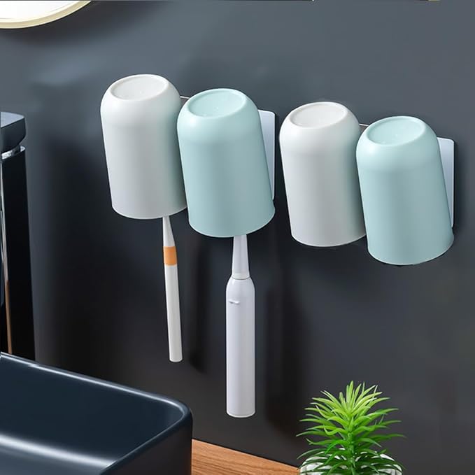 BAIEUEJO 4PCS Mug Hooks Wall-Mounted Mug Holder, Coffee Cups Holder Hanger no Drilling,Toothbrush and Cup Organizer,Storage Hooks for Kitchen, Living Room, Office (White-1cup)