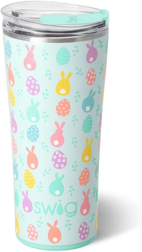 Swig Life 22oz Insulated Tumbler, Travel Coffee Tumbler with Lid, Cup Holder Friendly Travel Coffee Mug, Stainless Steel (Egg Hunt)