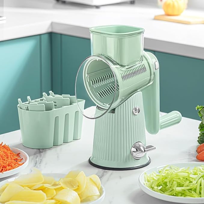 5 in 1 Rotary Grater, Kitchen Artifact 5 in 1 Food Chopper, AYUBOC 5 in 1 Gourmet Cheese Grater, 5 in 1 Cheese Grater, 5 in 1 Hand Crank Food Chopper-Green|5 Group Blades