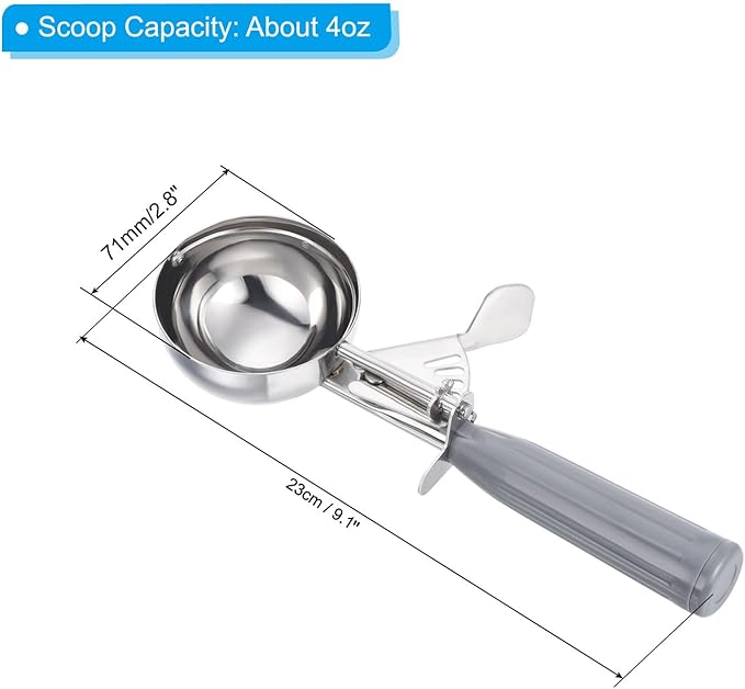 PATIKIL 4 Ounce Ice Cream Scoop with Trigger, Stainless Steel Portion Cookie Scoop with Thumb Trigger for Cookie Dough Cupcake Batter Baking, Grey 120ML