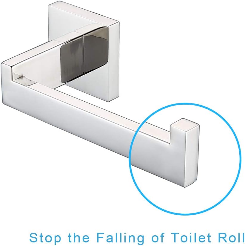 TASTOS Polished Chrome Toilet Paper Holder SUS304 Stainless Steel, Modern Square Half Open Bathroom 5 inch TP Holder Wall Mount Rustfree Tissue Roll Dispenser for Washroom Kitchen