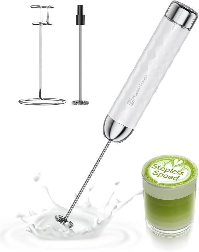 Maestri House Rechargeable Milk Frother with Stepless Speed Control, LunaFro 2.0 Handheld Electric Foam Maker Waterproof Drink Mixer Foamer for Lattes, Cappuccino