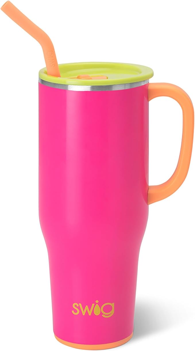 Swig Life 40oz Mega Mug, 40 oz Tumbler with Handle and Straw, Cup Holder Friendly, Dishwasher Safe, Extra Large Insulated Tumbler, Stainless Steel (Tutti Frutti)