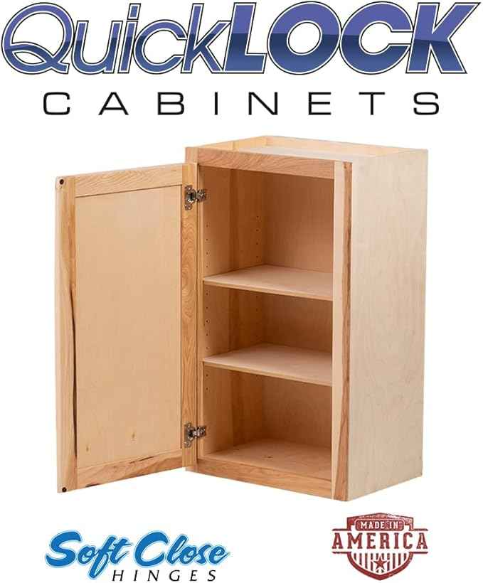 Quicklock RTA (Ready-to-Assemble) 42" Tall Wall Kitchen Cabinets - Shaker Style | 100% Hardwood | Made in America | Soft Close Hardware (Rustic Hickory, 12" D x 24" W x 42" H)