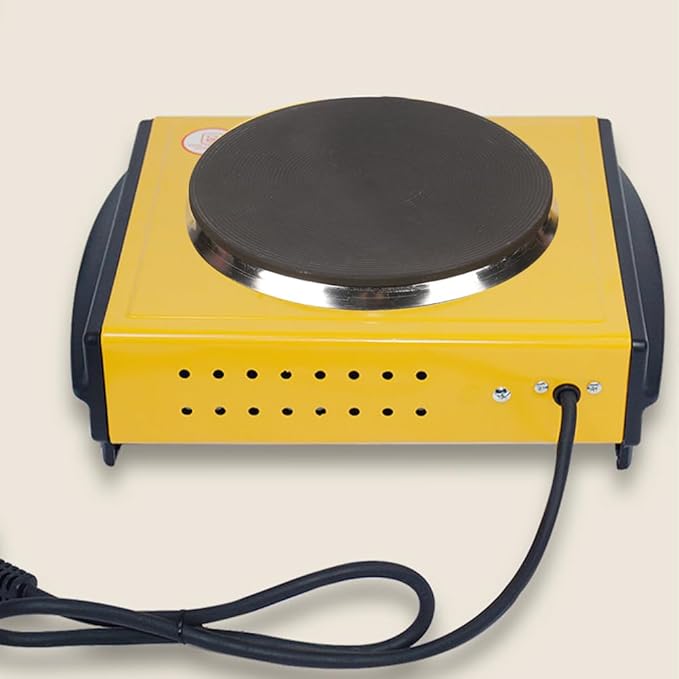 Countertop Burner - Compact and Portable Electric Hot Plate Stove, Temperature Controls, 1000/2000 Watts Coiled/Cast Single/Double Burner (Yellow, Cast Single)