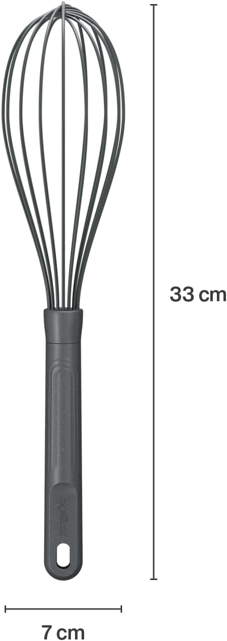 Zyliss Silicone Large Balloon Whisk, Sustainable Wheatstraw/Nylon, Balloon Whisk for Cooking and Serving with Heat Resistant Silicone Head, Beluga Grey, 12" x 2.6", Dishwasher Safe, 5 Year Guarantee