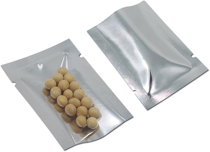 200 Pack 3.1x4.7 inch Silver Aluminum Foil Pouch Heat Seal Front Window Plastic Mini Open Top Flat Vacuum Packaging Mylar Bag Food Small Sample Mylar Storage with Tear Notch