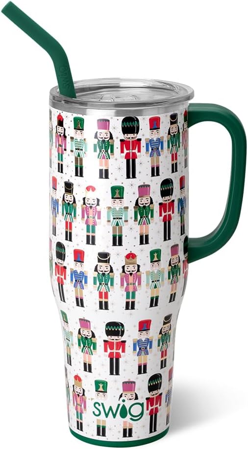 Swig Life 40oz Mega Mug, 40 oz Tumbler with Handle and Straw, Cup Holder Friendly, Dishwasher Safe, Lightweight Extra Large Insulated Tumbler, Stainless Steel (Classic Nutcracker)