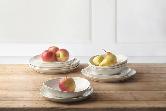 Portmeirion Sophie Conran 12 Piece Coupe Dinnerware Set - Dinner Plates, Side Plates & Bowls, Porcelain Kitchen Tableware for Everyday Dining & Entertaining - Durable & Dishwasher Safe