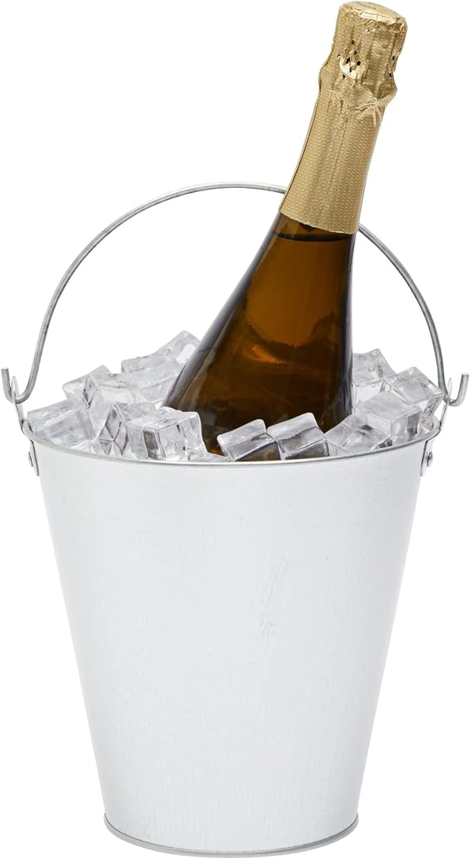 Juvale Metal Bucket - 6-Pack, 100 oz, 7 in Dia x 7.2 in H, Silver - Galvanized Buckets with Handles for Ice Tub & Beverage Tub