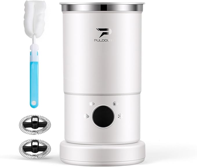 Electric Milk Frother and Steamer - 4-in-1 Automatic Coffee Steamer Frother with 10.5OZ (300ML) Capacity, Warm and Cold Foam Maker for Coffee, Latte, Cappuccino, Macchiato, and Hot Chocolate (White)