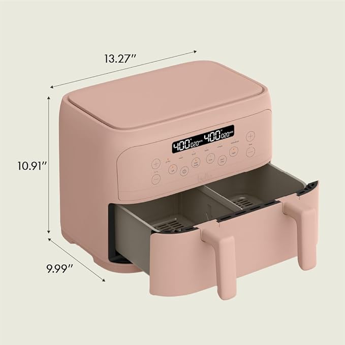 bella 4 Qt TriZone Air Fryer, EverGood™ Ceramic Nonstick Coating, Dual Basket Design w Removable Divider, Digital Touchscreen Control w 6 Preset Cooking Options, 1200 Watt, 3lb Capacity, Blossom