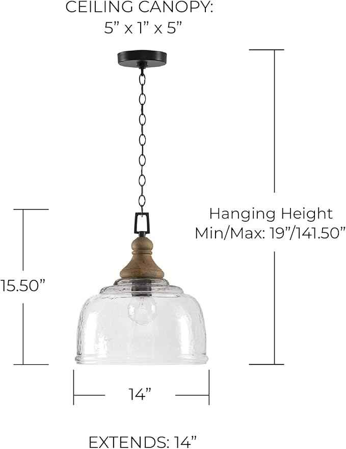 Capital Lighting 330318YG Julian Coastal Style Clear Organic Rippled Glass Dome Pendant, 1-Light 100 Watt, 16" H x 14" W, Grey Wash/Iron Silk