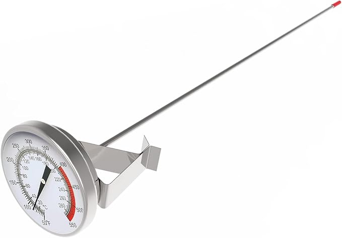 Lightbeam 16" Long Stem Deep Fry Thermometer with Pot Clip, Instant Read 2" Dial Meat BBQ Oil Turkey Thermometer Candy Thermometer for Deep Fry, Turkey, Grill, Candy & Coffee etc